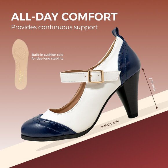 Chase & Chloe Dora-2 Women's Round Toe Two Tone Mary Jane Pumps - Picture 3 of 6